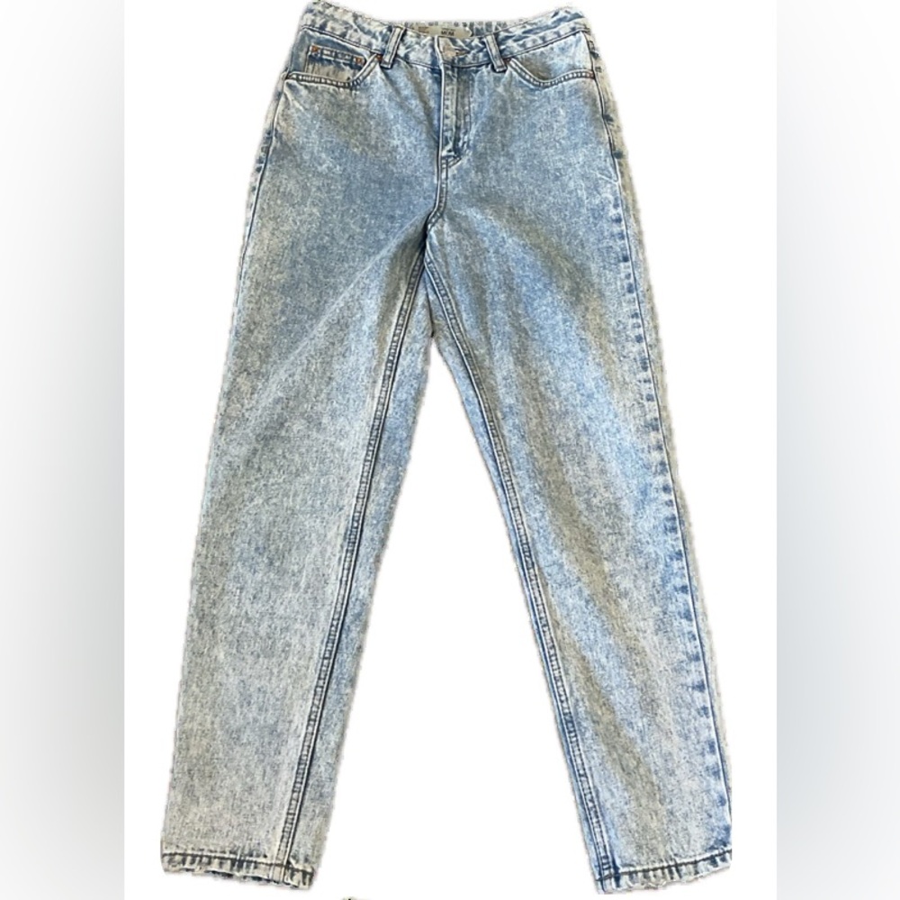 Topshop Moto Mom Acid wash High Waisted Blue Straight Leg Jeans